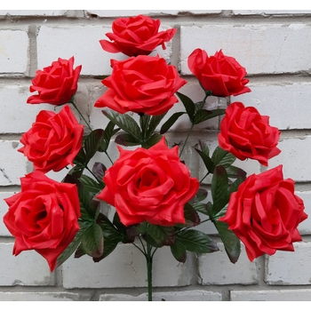 Искусственные цветы Роза красивая раскрытая 9 голов 55 см ю-3491