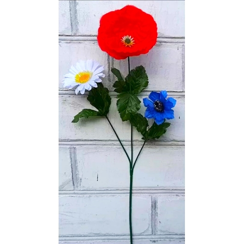 Искусственные цветы Веточка мак, ромашка, василёк 50 см ю-96а163