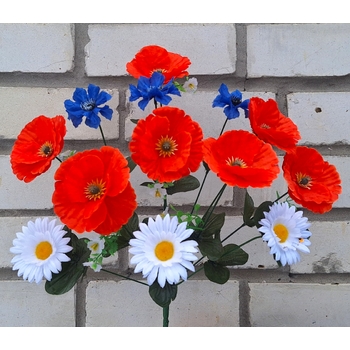 Штучні квіти Букет з маків, ромашок, волошок 47 см ю-5033