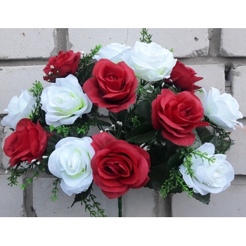 Искусственные цветы Роза красно-белая с добавками 13 голов ю-2007