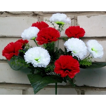 Искусственные цветы Гвоздика крупная красно-белая 12 голов ю-2010